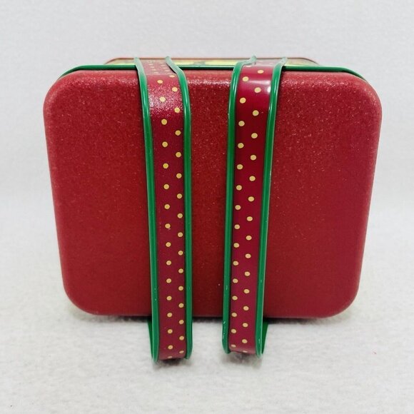 Vintage Potpourri Christmas Tin Box Storage Trinket 5” Container Red Handle Girl - Picture 6 of 10
